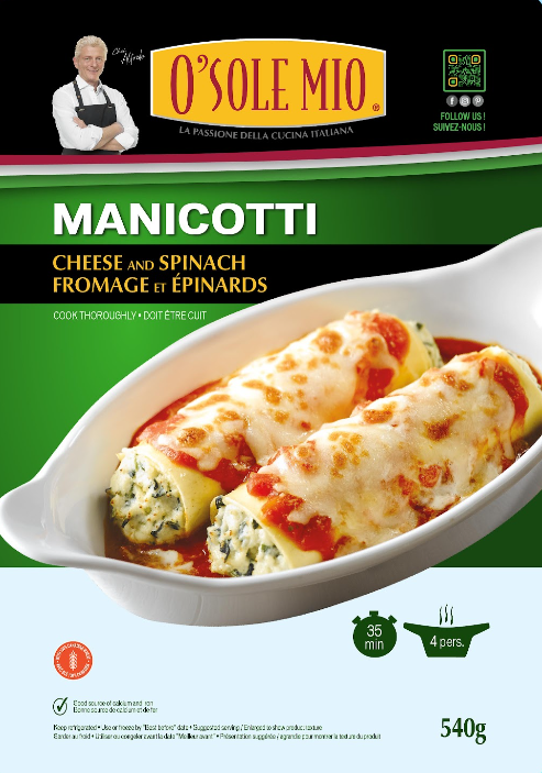 MANICOTTI  Cheese & Spinach